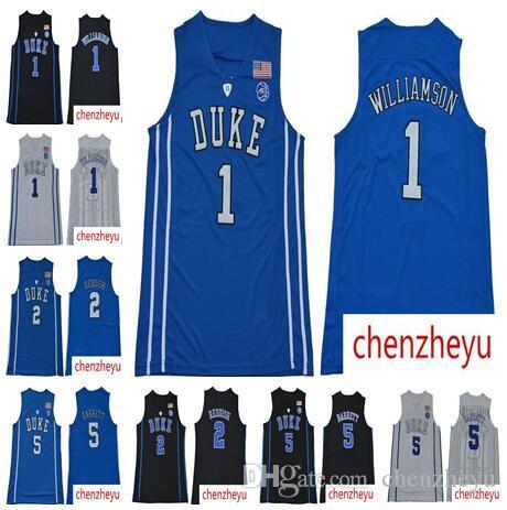 2019 men's NCAA Duke Blue Devils Jersey 1 Zion Williamson 5 RJ Barrett 2 Reddish Royal Blue Black White College Basketball Jerseys