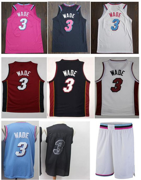 Best Quality New style Cheap Dwyane 3# Wade Jersey Embroidery Wade Shirts White Black Pink Mens Sportswear University uniform S-XXL