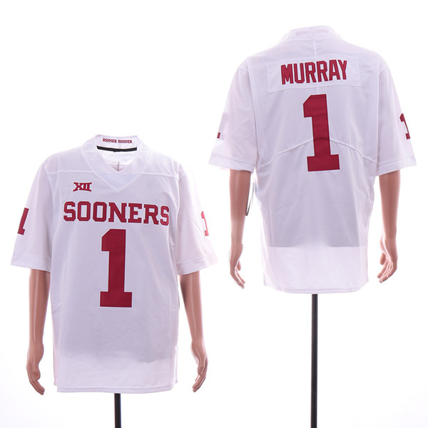 Men's NCAA #1 Kyler Murray #2 Jalen Hurts #6 Baker Mayfield Oklahoma Sooners College Football Jerseys embroidered Stitched logos