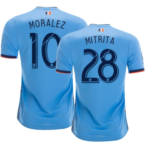 Moralez Mitrita Home Blue Soccer Jersey 2019 Pirlo Moralez Lampard David Villa NycFc Medina Football Shirt