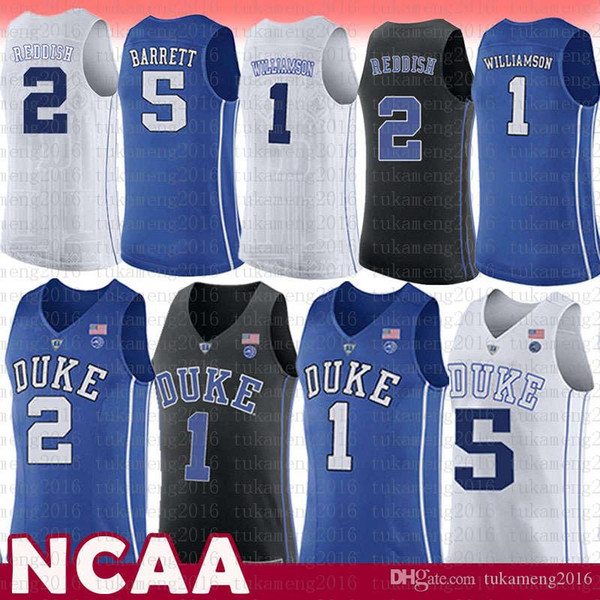 Mens NCAA 1 Zion Williamson Duke Blue Devils College Jersey 5 R.J. RJ Barrett 2 Cameron Reddish University Basketball Jerseys Blue White