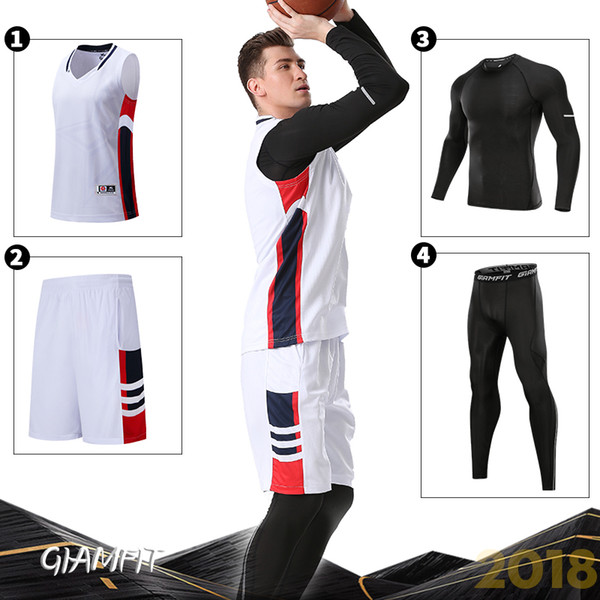 4PCS/Set Winter Basketball Jersey With Compression Tights Mens Sports Tights Sports Jerseys Basketball Shirt Fitness Workout Kit