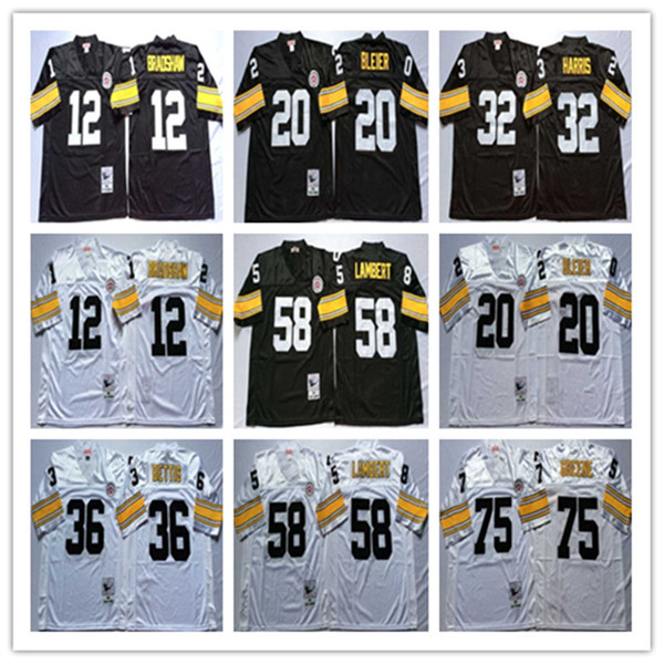 NCAA Best Quality Stitching jersey 12 Terry Bradshaw 20 Rocky Bleier 32 Franco Harris 36 Jerome Bettis 58 Jack Lambert 75 Joe Greene footbal