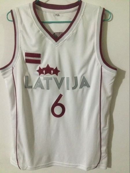 Basketball Jersey Kristaps Porzingis 6 Latvija White Men Basketball Jersey Stitched Retro Shirt