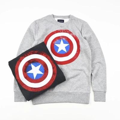 Superhero captain America's shield sets do old printing round collar fleece male add wool coat