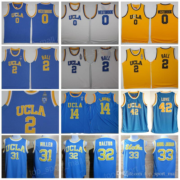 UCLA Bruins Jersey College Basketball Russell Westbrook Lonzo Ball Zach LaVine Kareem Abdul Jabbar Reggie Miller Bill Walton Kevin Love Blue