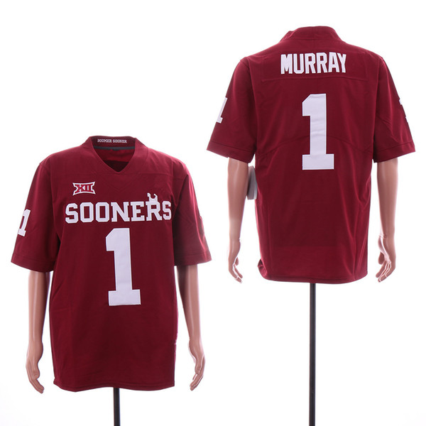 Men's NCAA #1 Kyler Murray #2 Jalen Hurts #6 Baker Mayfield Oklahoma Sooners College Football Jerseys embroidered Stitched logos