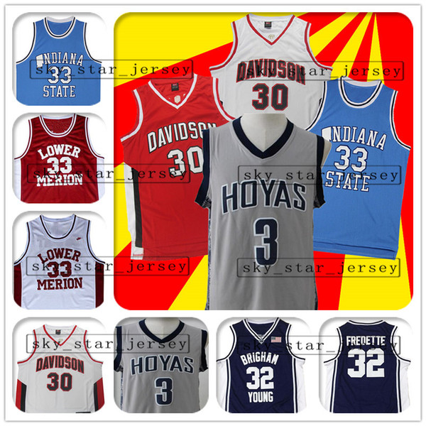 NCAA Georgetown Hoyas jerseys Allen 3 Iverson jersey Davidson College Stephen 30 Curry jersey Indiana State larry 33 bird jerseys