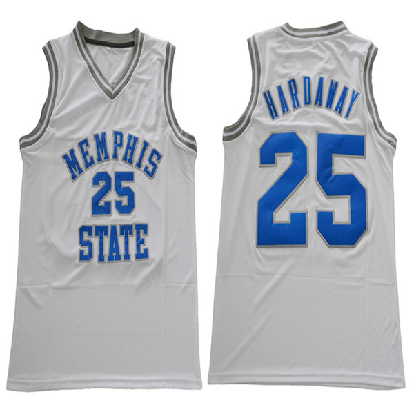 NCAA Memphis state NO.25 hardaway white jersey breathable high quality basketball jersey