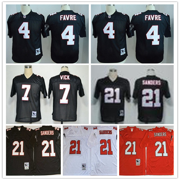 NCAA Men Embroidery jerseys 4 Brett Favre 7 Michael Vick 21 Deion Sanders White Black Home Away Stitched Football Jerseys Wholesale