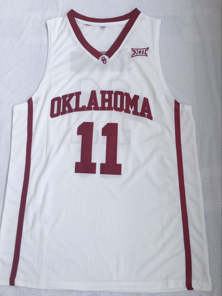 Free shipping: NCCA university of Oklahoma NO. 11 white and red embroidered basketball jersey low price high quality