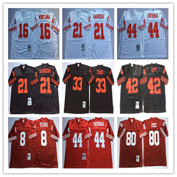 NCAA 8 Steve Young 16 Joe Montana 42 Ronnie Lott 21 Deion Sanders 33 Roger Craig 44 Tom Rathman 87 Dwight Clark Embroidery jersey