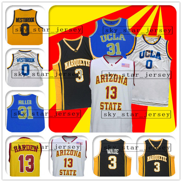 NCAA UCLA jerseys russell 0 westbrook Reggie 31 Miller Marquette Dwyane 3 Wade Sun Devils james 13 harden