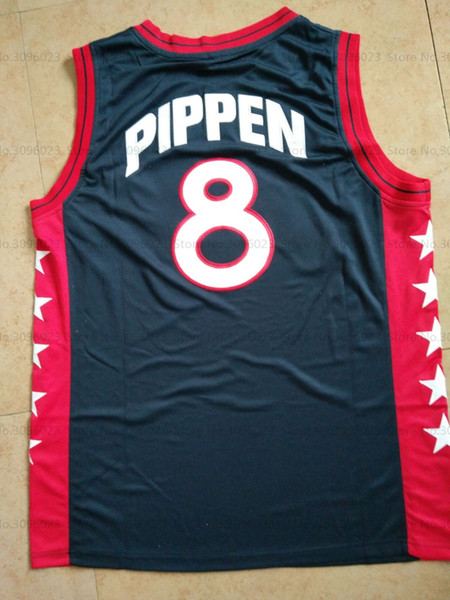 Scottie Pippen #8 Dark Blue/White USA Retro Stitched Basketball Jersey Shirt