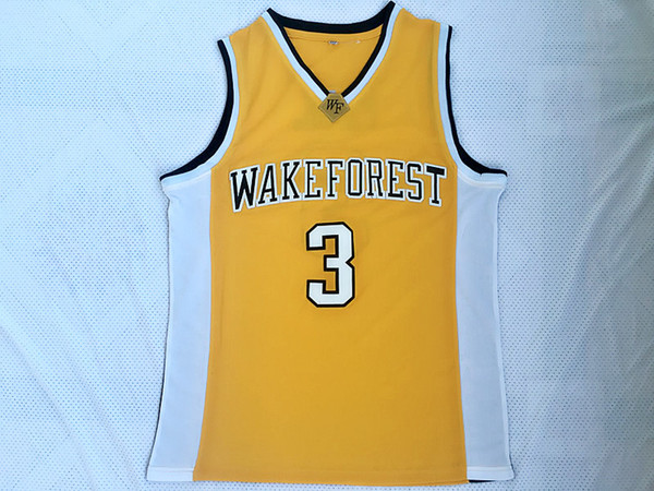 Free shipping NCAA wake forest no. 3 yellow stylish basketball college league jersey low price high quality sweat absorber wear