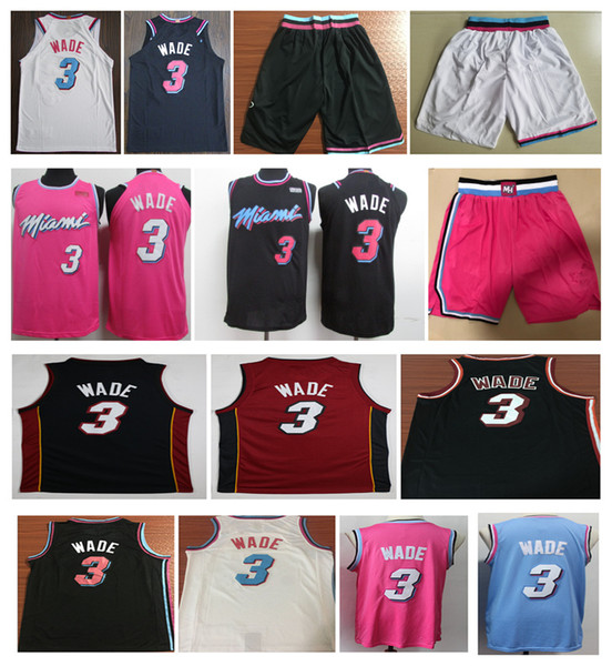 NCAA Wholesale 2019 New Men 3# Dwyane Wade City jersey Stitched Wade basketball jerseys White Black Blue Pink shorts Embroidery Wade shirt