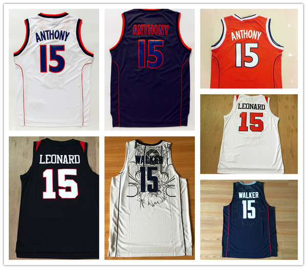 NCAA 2019 Men Jerseys Men # 15 Kawhi Leonard Basketball Jersey 15# Kemba Walker White Black 15# Carmelo Anthony Orange Shirt Free Shipping