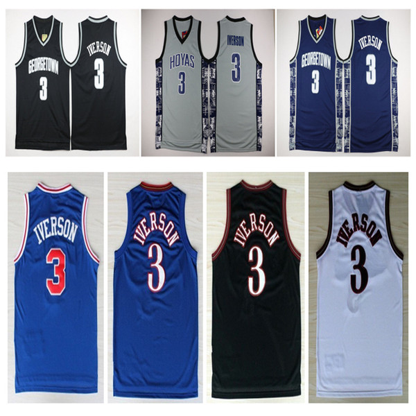 NCAA Georgetown Hoyas College 3# Allen Iverson Jersey University Tean Black Blue Gray Allen Iverson Red White Basketball Jerseys Shirt