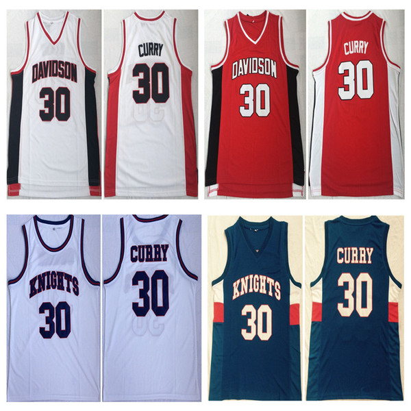 NCAA College Davidson Wildcats College Stephen 30# Curry Jersey Men Basketball Charlotte Knights Curry High School Jerseys Red White Blue