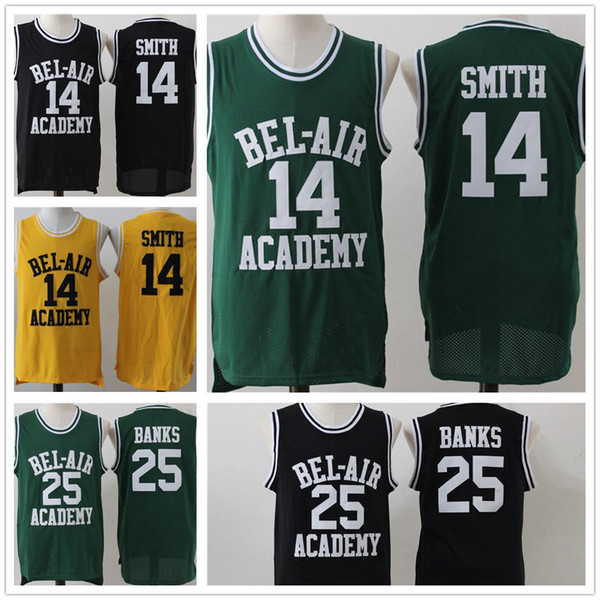 NCAA 2019 cheap Will Smith BEL-AIR Academy Jersey 14 film embroidery letter sleeveless yellow basketball jersey