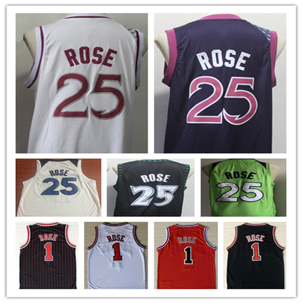 NCAA 2019 Men's New 1# Derrick Rose Red Black City Jersey 25# Derrick Rose Embroidery Stitching purple White Basketball Jerseys Free Shippin