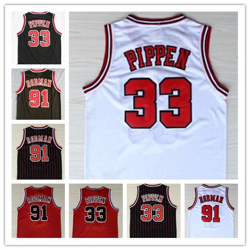 NCAA Mens Mesh Cheap Breathable Sports #33 Scottie Pippen Jersey 91# Dennis Rodman embroidery Suture White Red Shirts Basketball Jerseys