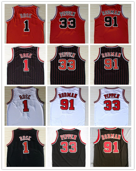 NCAA 2019 Mens New 1# Derrick Rose #33 Scottie Pippen Jersey 91# Dennis Rodman embroidery Suture White Red Black Shirts Basketball Jerseys