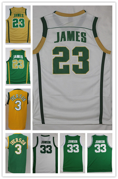 NCAA 2019 Men 3# Allen Iverson Shirt 23# LeBron James #33 Earvin Johnson Basketball jersey Green White Wholesale High school Jerseys