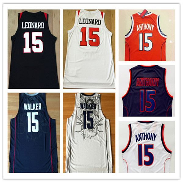 NCAA 2019 Men Jerseys Men # 15 Kawhi Leonard Basketball Jersey 15# Kemba Walker White Black 15 Carmelo Anthony Shirt Free Shipping