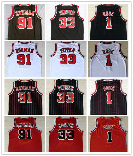 NCAA 2019 Mens 1# Derrick Rose #33 Scottie Pippen Jersey 91# Dennis Rodman embroidery Suture White Red Black Shirts Basketball Jerseys