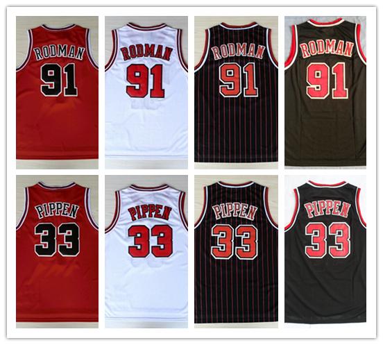 NCAA 2019 Mens #33 Scottie Pippen Jersey 91# Dennis Rodman embroidery Suture White Red Black Shirts Basketball Jerseys