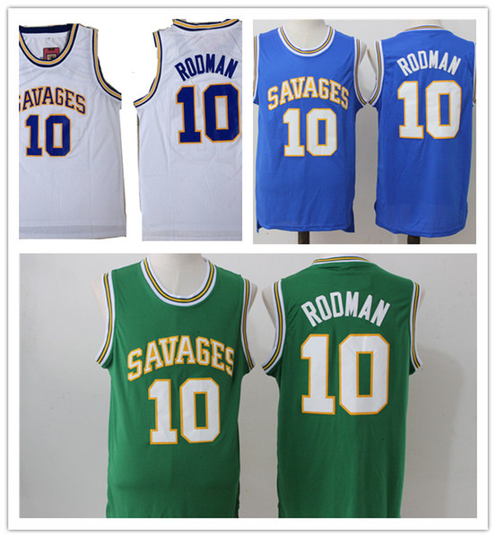 NCAA 2019 Men 10#Dennis Rodman High school Jersey Dennis Rodman White Green Blue Basketball Jerseys Shirt Free Shipping