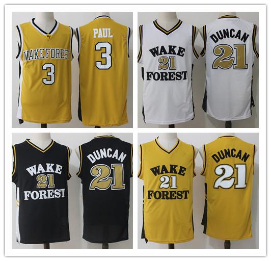 NCAA Wholesale 2019 Men 21# Tim Duncan Shirt #3 Chris Paul Basketball jersey yellow White black Wholesale High school Jerseys