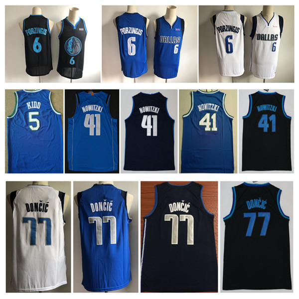 NCAA 2019 New 5# Jason Kidd 41# Dirk Nowitzki Mens 6# Kristaps Porzingis Jersey Nowitzki 77# Luka Doncic Basketball jerseys White blue Shi