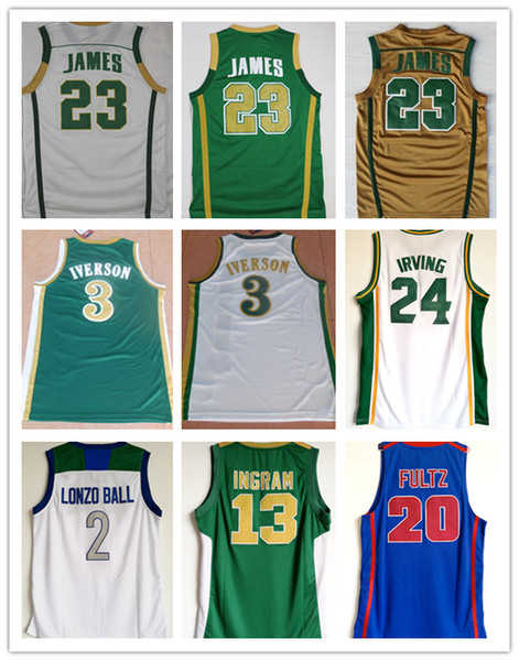 NCAA 2019 3# Allen Iverson Shirt 24#Kyrie Irving 13#Brandon Ingram High school Jerseys 20 Markelle Fultz 23# LeBron James Basketball jersey