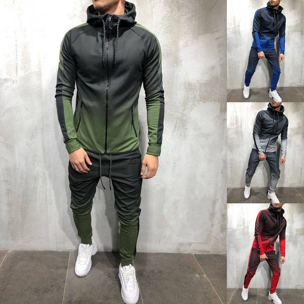 Men Fashion 3D Print Set Sweatshirt+Pants Suits Gradient Casual Jacket Trousers Tracksuit Streetwear Plus Size