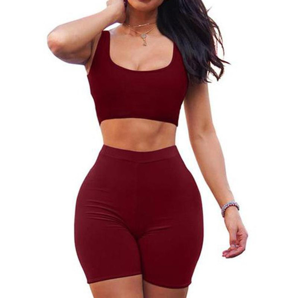 Women Gym Sports Yoga Set Summer Sexy Lady Two Piece Crop Top Shorts Set Sleeveless Tanks Outfits Sets Female Running Sporty