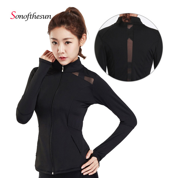 Dry Quick Gym Yoga Jackets Net Yarn Splicing Sport Coats Womens Fitness Jackets Running Long Sleeve Zipper Women Clothes