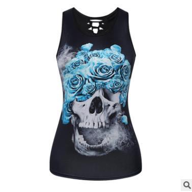 Hot 2020Explosive Alien Skull Digital Printing Back Hollow vest Woman