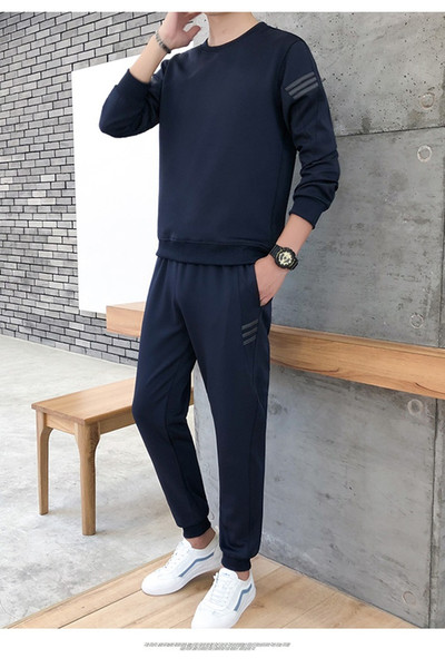 Mens Tracksuits Top+Pants Solid Fashion 9 Colors Size M~4XL Fitness Clothing Long Sleeve Designer Outdoor Clothing 2020 New Style