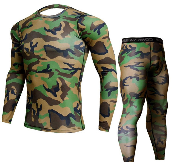 Men Camouflage PRO Fitness Sports training wear Suit Long sleeve long pants