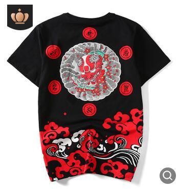 Japanese popular logo devil wave ukiyoe original sufeng cotton loose large size summer new men's short sleeve T-shirt