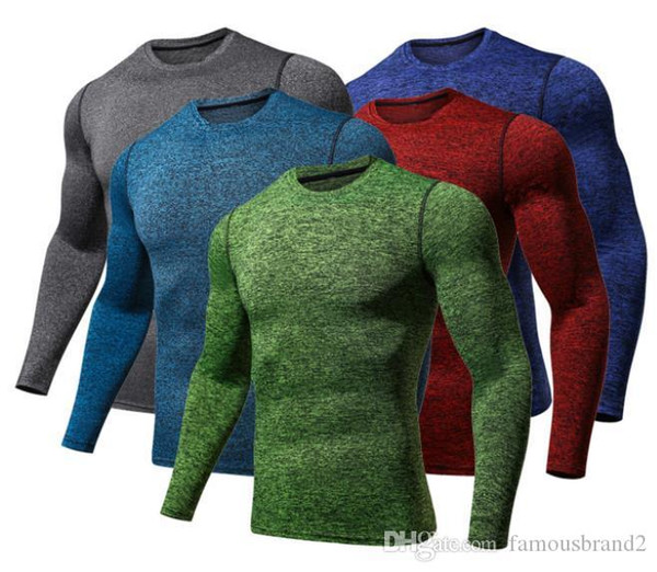 Mens Compression Tshirts Spring Autumn New Slim Fit Quick Dry Fitness Tops