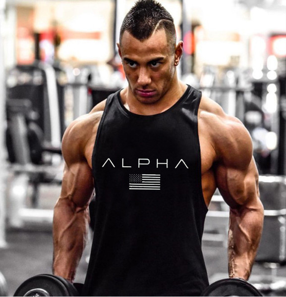 ALPHA New fashion cotton sleeveless shirt tank top men fitness shirt men gyms bodybuilding workout gym singlet vest fitness men