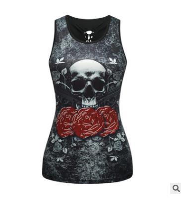 Hot personality Explosive Alien Skull Digital Printing Back Hollow vest Woman