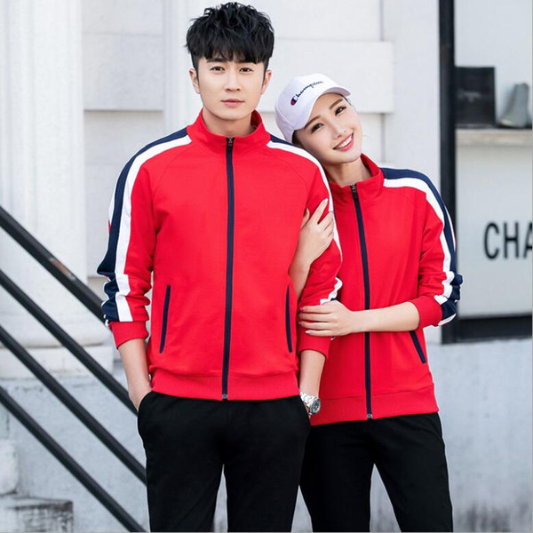 Unisex Autumn winter couple sports casual standing collar sportswear running group activity school uniform Receiving awards suit cotton