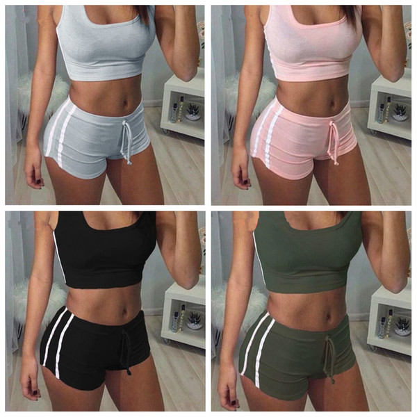 4styles Women Tracksuits tank+shorts outfits sports active yoga Gym casual elastic Homewear Girls home clothing 2pcs/sets FFA1745