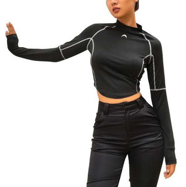 Graceful Long Sleeve Blouse Crop Top Slim fitness crop tops Sport Yoga Running Exercise gym Outdoor cropped tops upper clothing Black