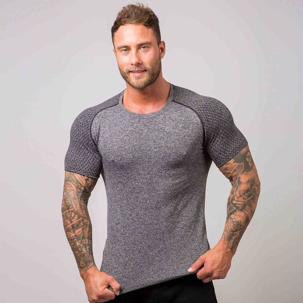 Short Sleeve T-shirt Men's Breathable Fitness Muscle Gray New Quick Dry Sports Workout Running Training Gym Men Clothing