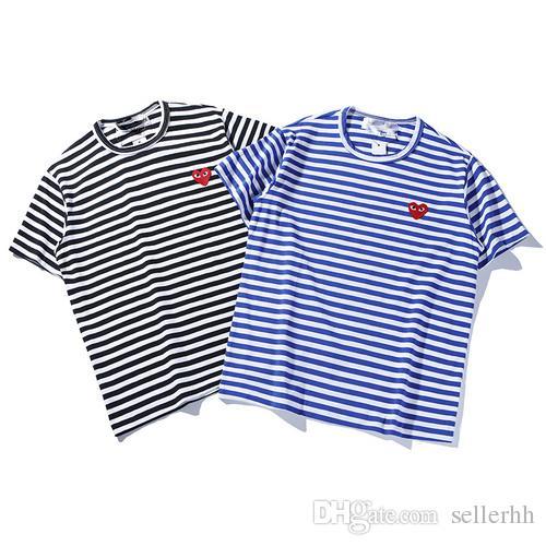 Men's Designer Fashion T-Shirt Red Heart Stripe T-Shirt Black and White Men's Cotton Short Sleeve Casual Round Neck Shirt